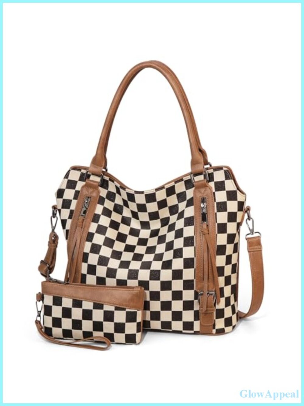 Checkered Tote Bag PU Leather Canvas Women's Hobo Shoulder Purse Large Plaid